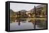 Indonesia, Bali. Water Temple Complex, Ulun Danu Temple in Lake Bratan-Emily Wilson-Framed Stretched Canvas