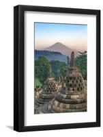 Indonesia, Java, Borobudur. Early Morning Sun Shines on the Dormant Stratovolcano-Nigel Pavitt-Framed Photographic Print