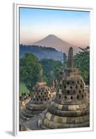 Indonesia, Java, Borobudur. Early Morning Sun Shines on the Dormant Stratovolcano-Nigel Pavitt-Framed Premium Photographic Print