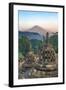 Indonesia, Java, Borobudur. Early Morning Sun Shines on the Dormant Stratovolcano-Nigel Pavitt-Framed Photographic Print