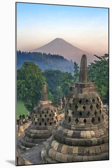 Indonesia, Java, Borobudur. Early Morning Sun Shines on the Dormant Stratovolcano-Nigel Pavitt-Mounted Photographic Print