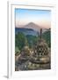 Indonesia, Java, Borobudur. Early Morning Sun Shines on the Dormant Stratovolcano-Nigel Pavitt-Framed Photographic Print