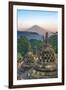 Indonesia, Java, Borobudur. Early Morning Sun Shines on the Dormant Stratovolcano-Nigel Pavitt-Framed Photographic Print