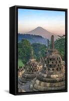 Indonesia, Java, Borobudur. Early Morning Sun Shines on the Dormant Stratovolcano-Nigel Pavitt-Framed Stretched Canvas