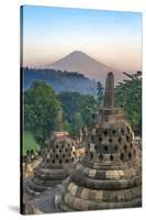 Indonesia, Java, Borobudur. Early Morning Sun Shines on the Dormant Stratovolcano-Nigel Pavitt-Stretched Canvas