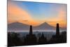 Indonesia, Java, Borobudur. Sunrise over the Active Stratovolcano-Nigel Pavitt-Mounted Photographic Print