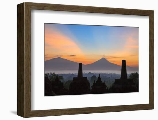 Indonesia, Java, Borobudur. Sunrise over the Active Stratovolcano-Nigel Pavitt-Framed Photographic Print