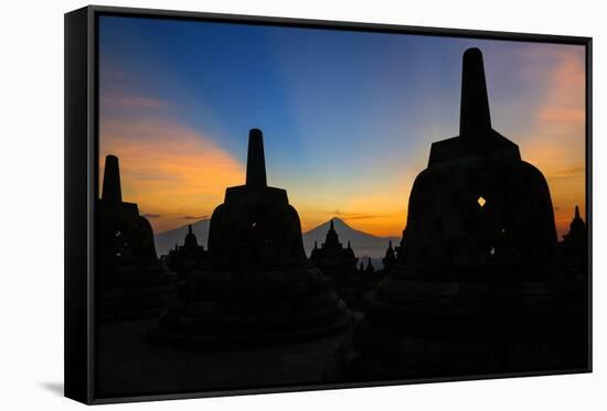 Indonesia, Java, Borobudur. Sunrise over the Active Stratovolcano-Nigel Pavitt-Framed Stretched Canvas