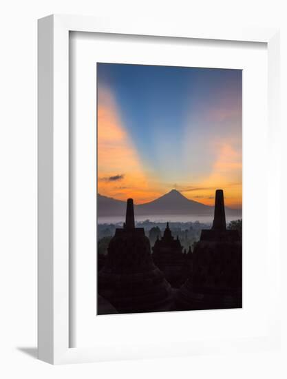 Indonesia, Java, Borobudur. Sunrise over the Active Stratovolcano-Nigel Pavitt-Framed Photographic Print