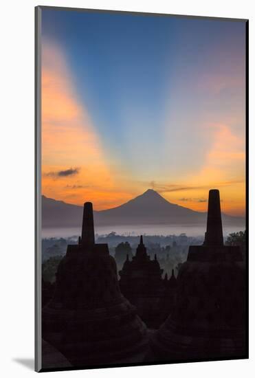 Indonesia, Java, Borobudur. Sunrise over the Active Stratovolcano-Nigel Pavitt-Mounted Photographic Print