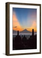 Indonesia, Java, Borobudur. Sunrise over the Active Stratovolcano-Nigel Pavitt-Framed Photographic Print