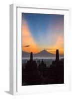 Indonesia, Java, Borobudur. Sunrise over the Active Stratovolcano-Nigel Pavitt-Framed Photographic Print