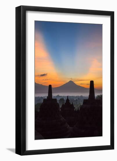 Indonesia, Java, Borobudur. Sunrise over the Active Stratovolcano-Nigel Pavitt-Framed Premium Photographic Print