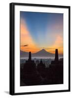 Indonesia, Java, Borobudur. Sunrise over the Active Stratovolcano-Nigel Pavitt-Framed Photographic Print