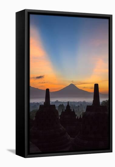 Indonesia, Java, Borobudur. Sunrise over the Active Stratovolcano-Nigel Pavitt-Framed Stretched Canvas
