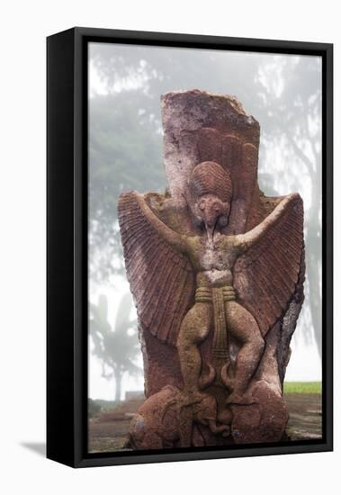 Indonesia, Java, Mount Lawu, Candi Sukuh. an Ancient Stone Carving in the Grounds of Candi Sukuh-Nigel Pavitt-Framed Stretched Canvas