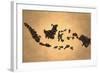 Indonesia Map Coffee Bean on Old Paper-NatanaelGinting-Framed Art Print