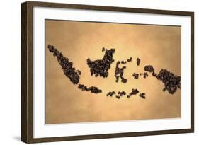 Indonesia Map Coffee Bean on Old Paper-NatanaelGinting-Framed Art Print