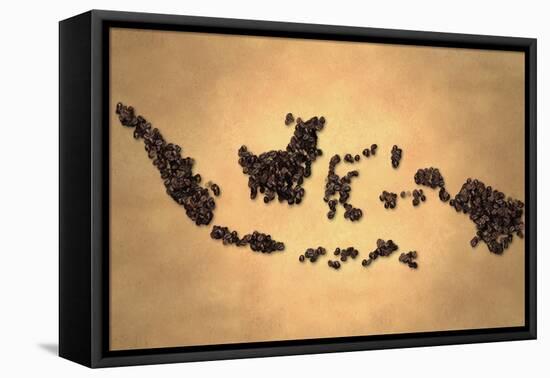 Indonesia Map Coffee Bean on Old Paper-NatanaelGinting-Framed Stretched Canvas