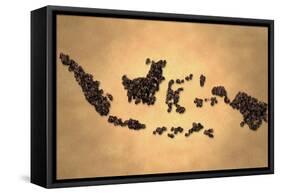 Indonesia Map Coffee Bean on Old Paper-NatanaelGinting-Framed Stretched Canvas