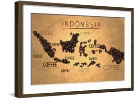 Indonesia Map Coffee Bean Producer on Old Paper-NatanaelGinting-Framed Art Print