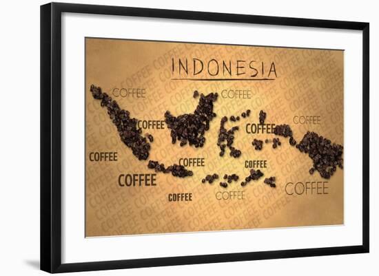 Indonesia Map Coffee Bean Producer on Old Paper-NatanaelGinting-Framed Art Print