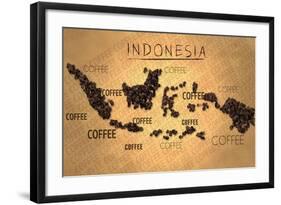 Indonesia Map Coffee Bean Producer on Old Paper-NatanaelGinting-Framed Art Print