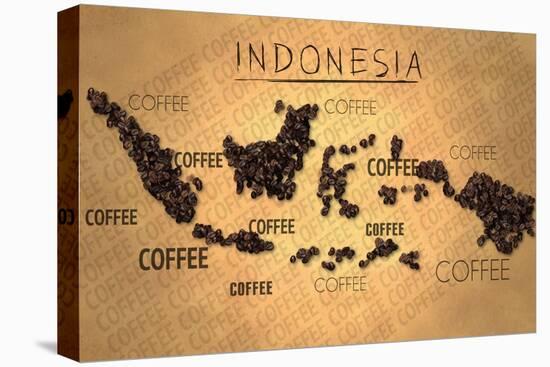 Indonesia Map Coffee Bean Producer on Old Paper-NatanaelGinting-Stretched Canvas