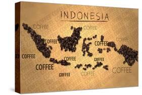 Indonesia Map Coffee Bean Producer on Old Paper-NatanaelGinting-Stretched Canvas