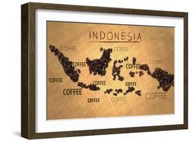 Indonesia Map Coffee Bean Producer on Old Paper-NatanaelGinting-Framed Art Print