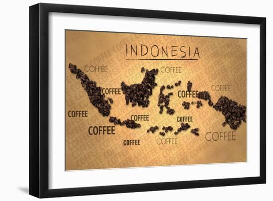 Indonesia Map Coffee Bean Producer on Old Paper-NatanaelGinting-Framed Art Print