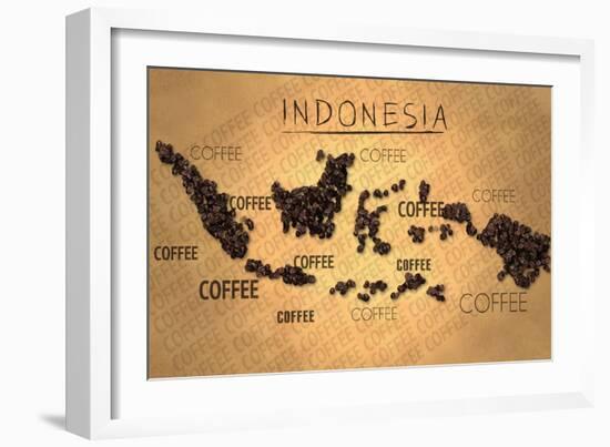 Indonesia Map Coffee Bean Producer on Old Paper-NatanaelGinting-Framed Art Print