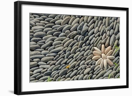 Indonesia, Mayura Water Palace. Stone Altar Detail with Rock Flower-Cindy Miller Hopkins-Framed Photographic Print