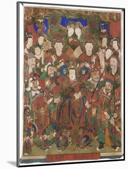 Indra, Brahma, and Skanda with Guardians and Attendants-null-Mounted Art Print