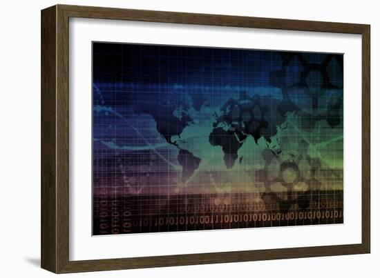 Industrial Background on a Global Map Scale-kentoh-Framed Art Print