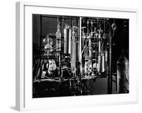 Industrial Chemist Among Glass Tubes in a Laboratory, Feb 1943-null-Framed Photo