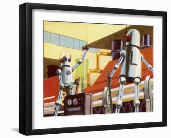 Industrial Robots at Work in a Factory-null-Framed Art Print