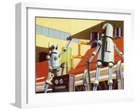 Industrial Robots at Work in a Factory-null-Framed Art Print