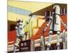 Industrial Robots at Work in a Factory-null-Mounted Art Print