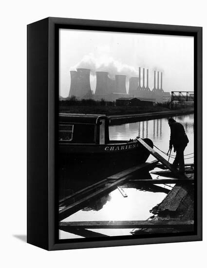 Industrial Scene with Canal and Long Boat, 1971-null-Framed Stretched Canvas