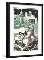 Industrious Boy Mowing Lawn-null-Framed Giclee Print