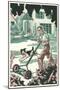 Industrious Boy Mowing Lawn-null-Mounted Giclee Print