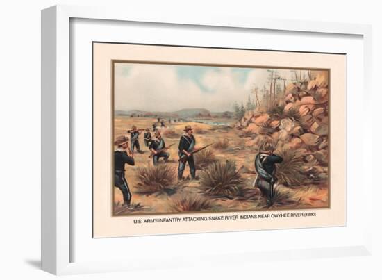 Infantry Attcking Snake River Indians near Owyhee River, 1880-Arthur Wagner-Framed Premium Giclee Print