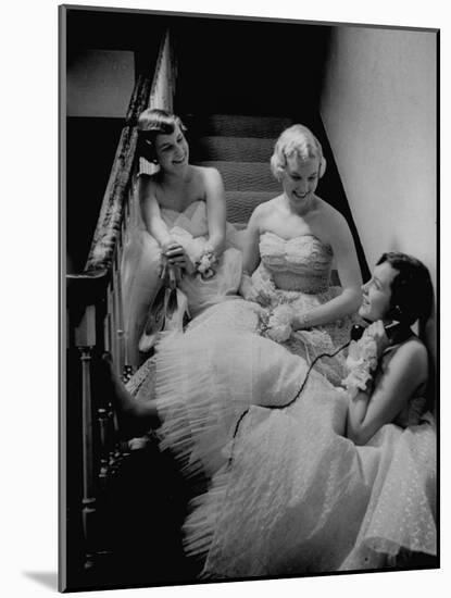 Infected with Telephonitis, the Nyvall Sisters, Sally, Sue, and Ginny, All Talking on the Phone-Grey Villet-Mounted Photographic Print