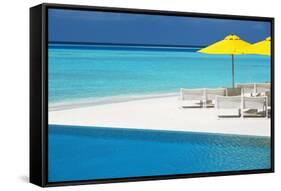 Infinity Pool and Lounge Chairs, Maldives, Indian Ocean, Asia-Sakis Papadopoulos-Framed Stretched Canvas