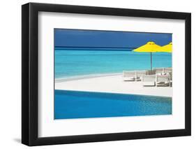 Infinity Pool and Lounge Chairs, Maldives, Indian Ocean, Asia-Sakis Papadopoulos-Framed Photographic Print