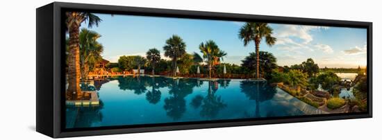 Infinity pool of Aureum Palace Hotel at sunset, Bagan, Mandalay Region, Myanmar-null-Framed Stretched Canvas