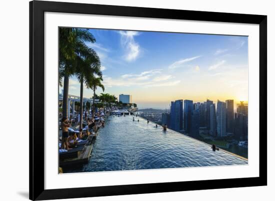 Infinity Pool on Roof of Marina Bay Sands Hotel with Spectacular Views over Singapore Skyline-Fraser Hall-Framed Photographic Print