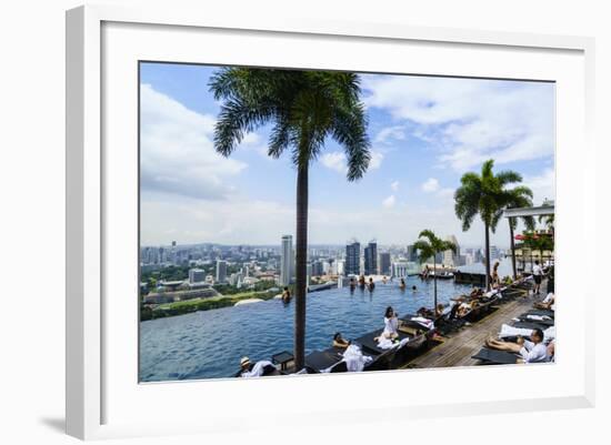 Infinity Pool on Roof of Marina Bay Sands Hotel with Spectacular Views over Singapore Skyline-Fraser Hall-Framed Photographic Print