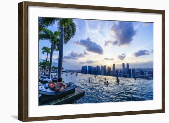 Infinity Pool on Roof of Marina Bay Sands Hotel with Spectacular Views over Singapore Skyline-Fraser Hall-Framed Photographic Print
